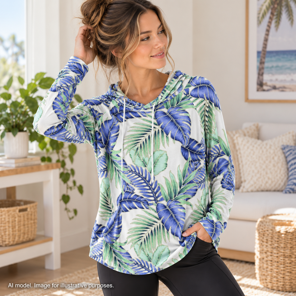Tommy Bahama Hoodie Womens XL Multicolor IslandZone Tropical Leaf Pullover Beach